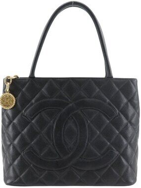 CHANEL Medallion Tote Tote Bag A01804 COCO Mark Matelasse black Caviar ski...